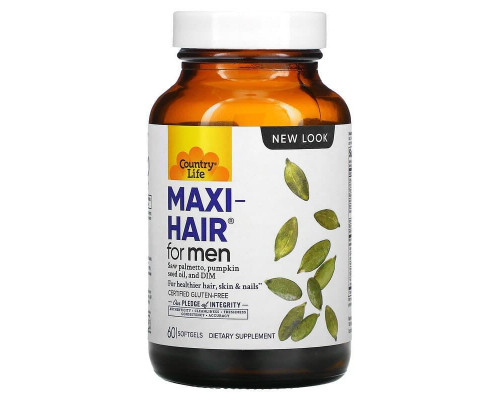 Витамины для кожи и волос мужчин, Maxi Hair, Country Life, 60 капсул
