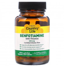 Бенфотиамин c тиамином, Benfotiamine, Country Life, 150 мг, 60 веганских капсул