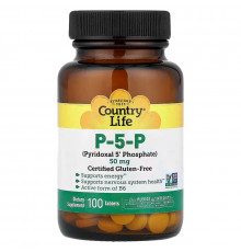 Витамин В6 (пиридоксаль-5'-фосфат), P-5-P, Country Life, 50 мг, 100 таблеток
