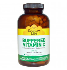 Витамин С, Buffered Vitamin C, Country Life, буферизованный, 1000 мг, 250 таблеток