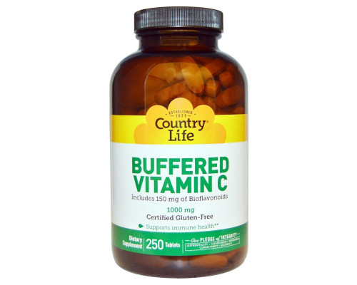 Витамин С, Buffered Vitamin C, Country Life, буферизованный, 1000 мг, 250 таблеток