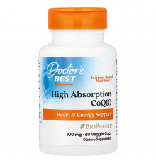 Коэнзим  Q10, CoQ10 with BioPerine, Doctor's Best, биоперин, 100 мг, 60 капсул