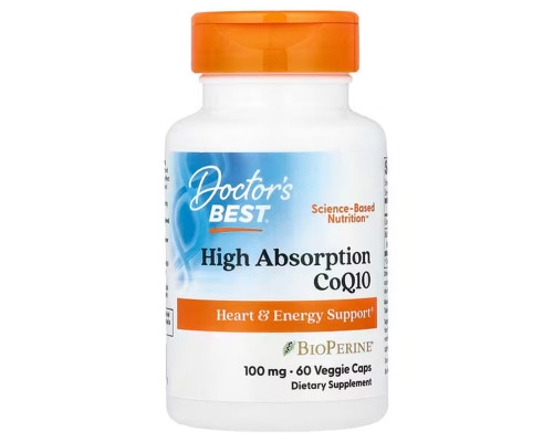 Коэнзим  Q10, CoQ10 with BioPerine, Doctor's Best, биоперин, 100 мг, 60 капсул
