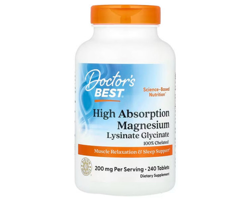 Магний хелат, Magnesium, Doctor's Best, с высокой степенью усвоения, 200 мг, 240 таблеток (100 мг в таблетке)