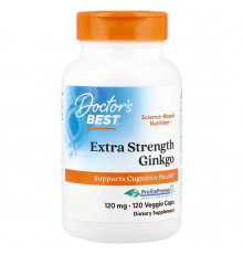 Гинкго Билоба, Extra Strength Ginkgo, Doctor's Best, экстрасильный, 120 мг, 120 веганских капсул