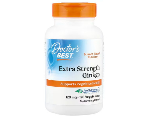 Гинкго Билоба, Extra Strength Ginkgo, Doctor's Best, экстрасильный, 120 мг, 120 веганских капсул