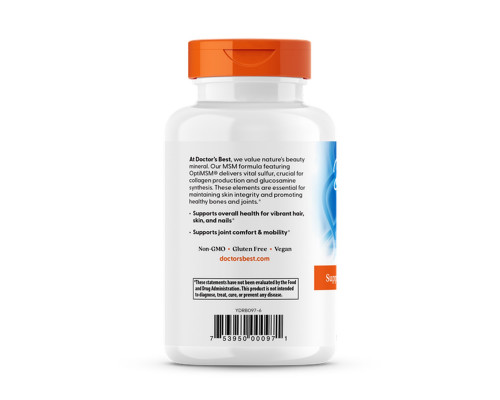 Метилсульфонилметан, МСМ, MSM with OptiMSM®, Doctor's Best, з OptiMSM®, 1500 мг, 120 таблеток