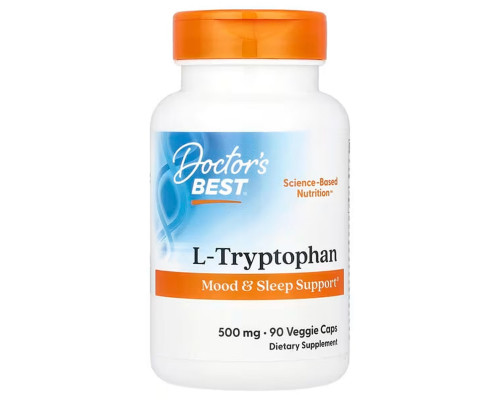 Триптофан, L-Tryptophan, Doctor's Best, 500 мг, 90 веганских капсул