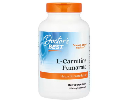 Карнитин Фумарат, L-Carnitine Fumarate, Doctor's Best, 500 мг, 180 веганских капсул