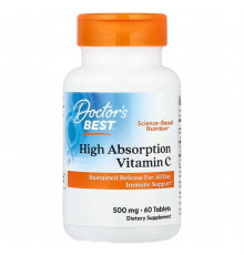 Витамин С, High Absorption Vitamin C, Doctor's Best, высокое усвоение, 60 веганских таблеток