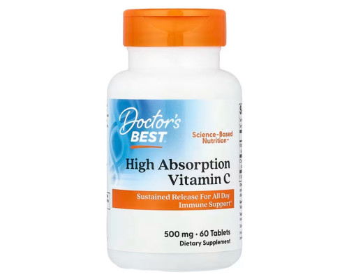 Витамин С, High Absorption Vitamin C, Doctor's Best, высокое усвоение, 60 веганских таблеток