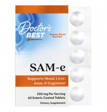 Аденозилметіонін, SAM-e, Doctor's Best, 200 мг, 60 таблеток у кишковорозчинній оболонці