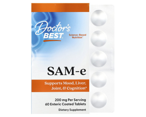 Аденозилметіонін, SAM-e, Doctor's Best, 200 мг, 60 таблеток у кишковорозчинній оболонці