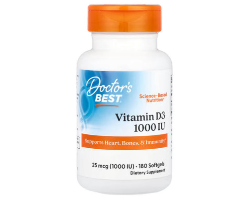 Витамин D3, Vitamin D3, Doctor's Best, 25 мкг (1000 МЕ), 180 гелевых капсул
