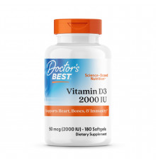 Витамин D3, Vitamin D3, Doctor's Best, 50 мкг (2000 МЕ), 180 гелевых капсул