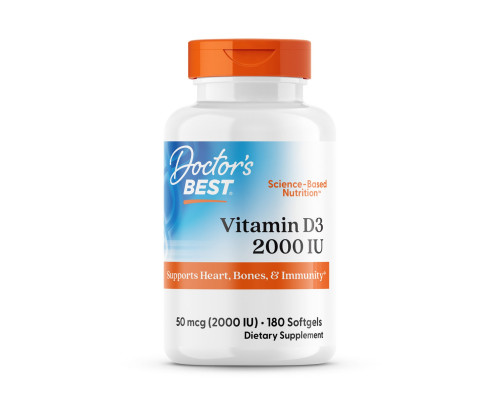 Витамин D3, Vitamin D3, Doctor's Best, 50 мкг (2000 МЕ), 180 гелевых капсул