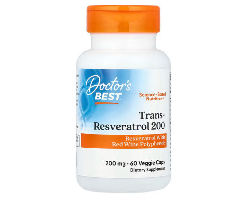 Ресвератрол, Trans-Resveratrol, Doctor's Best, 200 мг, 60 вегетарианских капсул