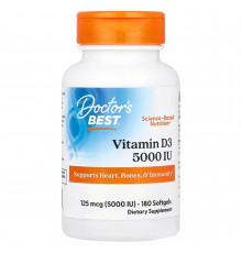 Витамин D3, Vitamin D3, Doctor's Best, 125 мкг (5000 МЕ), 180 капсул