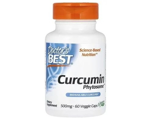 Куркумин, Curcumin Phytosome, Doctor's Best, 1000 мг, 60 вегетарианских капсул (500 мг в капсуле)