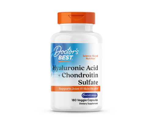 Гиалуроновая кислота и хондроитинсульфат, Hyaluronic Acid + Chondroitin Sulfate with BioCell Collagen, Doctor's Best, с коллагеном BioCell, 180 вегетарианских капсул