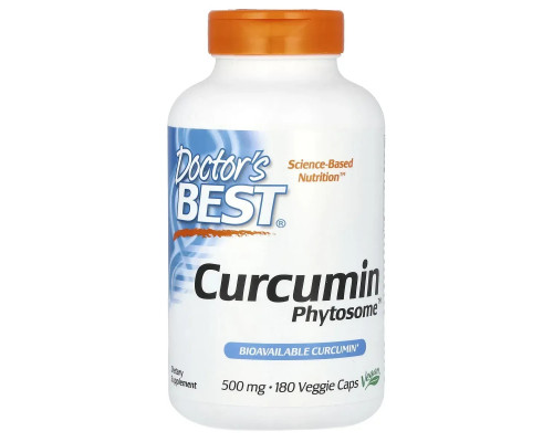 Куркумин, Curcumin Phytosome, Doctor's Best, 1000 мг, 180 веганских капсул (500 мг в капсуле)