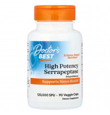 Серрапептаза, Serrapeptase, Doctor's Best, 120,000 SPUs, высокой эффективности, 90 веганских капсул