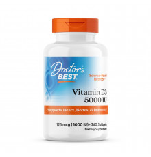 Витамин D3, Vitamin D3, Doctor's Best, 125 мкг (5000 МЕ), 360 гелевых капсул