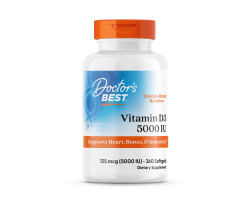 Витамин D3, Vitamin D3, Doctor's Best, 125 мкг (5000 МЕ), 360 гелевых капсул