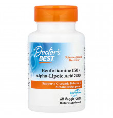 Альфа-липоевая кислота + Бенфотиамин, Alpha-Lipoic Acid + Benfotiamine, Doctor's Best, 300/150 мг, 60 вегетарианских капсул