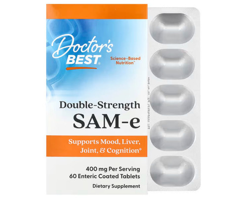 Аденозилметионин, SAM-e (S-Adenosyl-L-Methionine), Doctor's Best, 400 мг, 60 вегетарианских таблеток в кишечнорастворимой оболочке