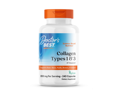 Коллаген 1 и 3 типа, Types 1 and 3 with Peptan, Doctor's Best, с пептаном и витамином C, 500 мг, 240 капсул (125 мг в капсуле)