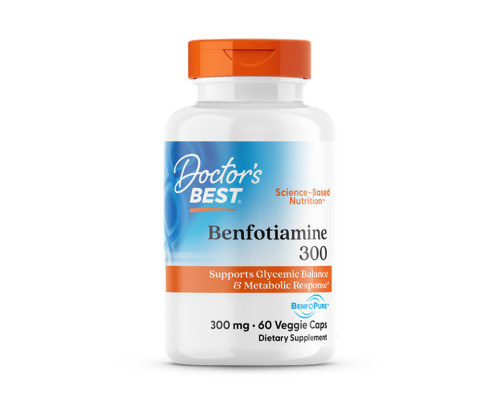 Бенфотіамін, Benfotiamine 300 with BenfoPure, Doctor's Best, з BenfoPure, 300 мг, 60 веганських капсул