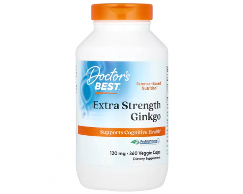 Гинкго Билоба, Extra Strength Ginkgo, Doctor's Best, экстрасильный, 120 мг, 360 веганских капсул