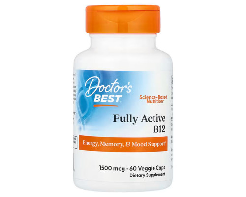 Витамин В12 (метилкобаламин), Best Fully Active B12, Doctor's Best, высокоактивный, 1500 мкг, 60 веганских капсул