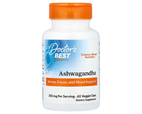 Ашваганда, Ashwagandha, Doctor's Best, 250 мг, 60 веганских капсул (125 мг в капсуле)