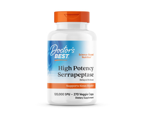 Серрапептаза, Serrapeptase, Doctor's Best, 120.000 SPUs, высокой эффективности, 270 веганских капсул