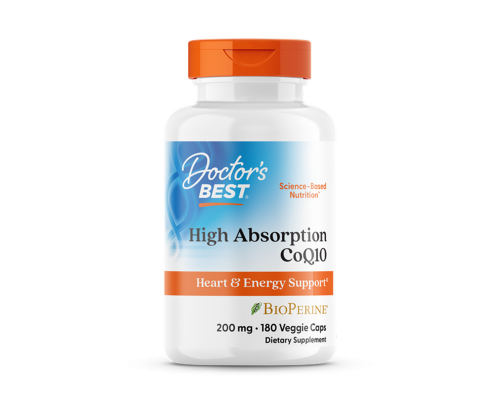 Коэнзим Q10, High Absorption CoQ10 with BioPerine, Doctor's Best, биоперин, с высокой степенью усвоения, 200 мг, 180 веганских капсул