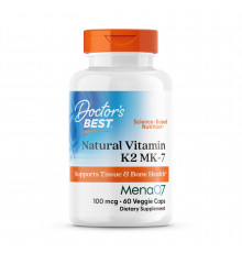 Витамин К2, МК-7, с MenaQ7, Vitamin K2 MK-7 with MenaQ7, Doctor's Best, 100 мкг, 60 веганских капсул