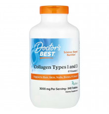 Коллаген 1 и 3 типа, Collagen Types 1 and 3 & Vitamin C, Doctor's Best, с витамином С, 540 таблеток