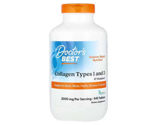 Коллаген 1 и 3 типа, Collagen Types 1 and 3 & Vitamin C, Doctor's Best, с витамином С, 540 таблеток