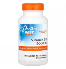 Витамин D3 (холекальциферол), Vitamin D3, Doctor's Best, 125 мкг (5000 МЕ), 720 мягких капсул