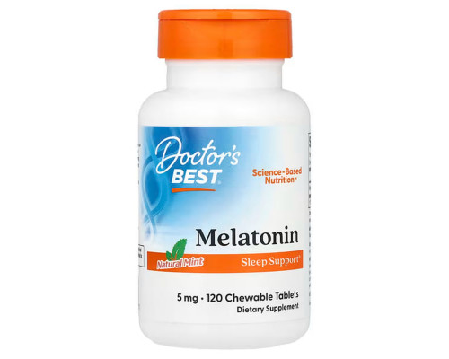Мелатонин, Melatonin, Doctor's Best, натуральная мята, 5 мг, 120 жевательных таблеток