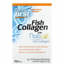 Колаген риб'ячий, Fish Collagen with Naticol, Doctor's Best, з Naticol, 5 г, 30 стиків (150 г)