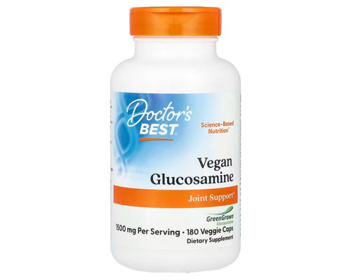 Глюкозамин сульфат, Vegan Glucosamine Sulfate with GreenGrown Glucosamine, Doctor's Best, 1500 мг, 180 веганских капсул (750 мг в капсуле)
