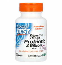 Пробіотики для травлення, Digestive Health, Probiotic 2 Billion with LactoSpore, Doctor's Best, 2 млрд КУО, 60 веганських капсул