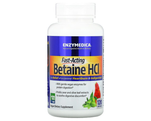 Бетаин гидрохлорид, Betaine HCI, Enzymedica, 120 капсул