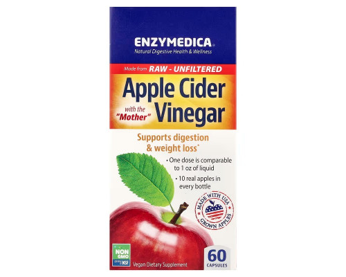 Яблочный уксус  с матричной кислотой, Apple Cider Vinegar, Enzymedica, 60 капсул (355 мг на капсулу)