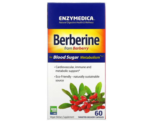 Берберин для метаболізму цукру в крові, Berberine for Blood Sugar Metabolism, Enzymedica, веган, 60 капсул із цільовою доставкою