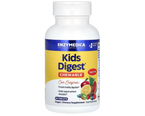 Пищеварительные ферменты для детей, Kids Digest, Enzymedica, фруктовый вкус, для веганов, 90 жевательных таблеток
