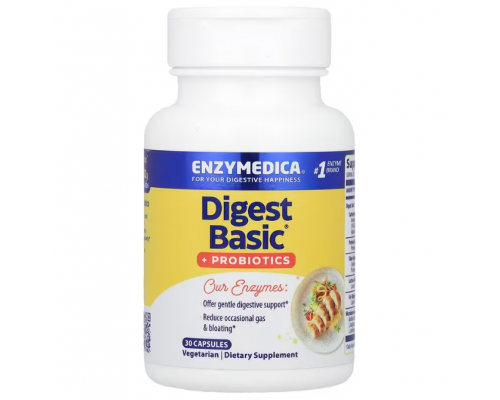 Ферменты и пробиотики, Digest Basic + Probiotics, Enzymedica, 30 капсул